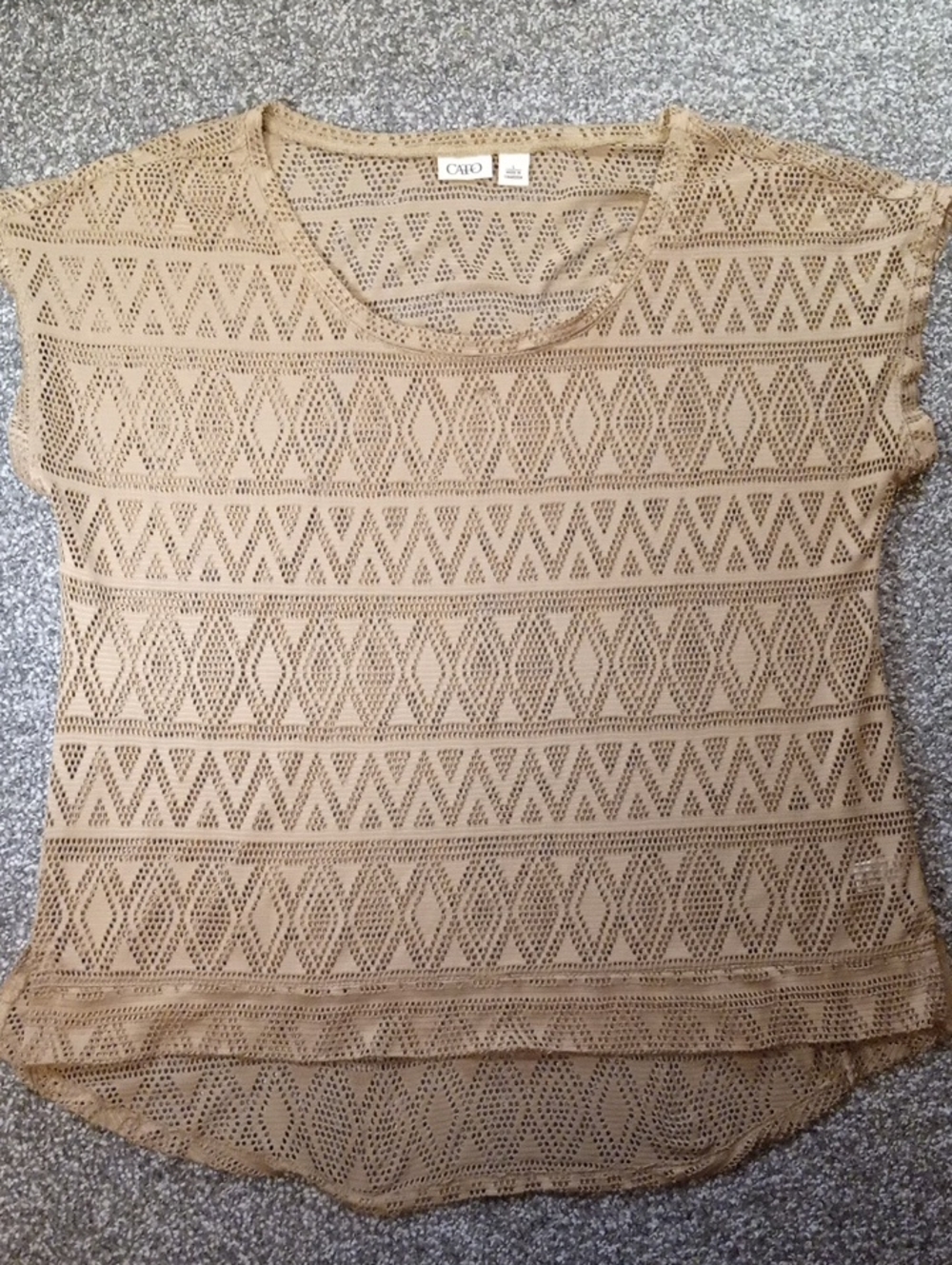 Women's Size Large Cato Beige Open-Weave Short Sleeve Tee